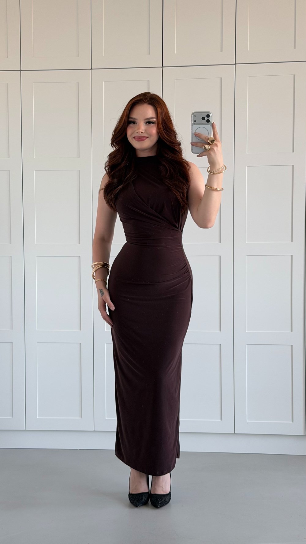 Loren Drape Elbise Kahverengi