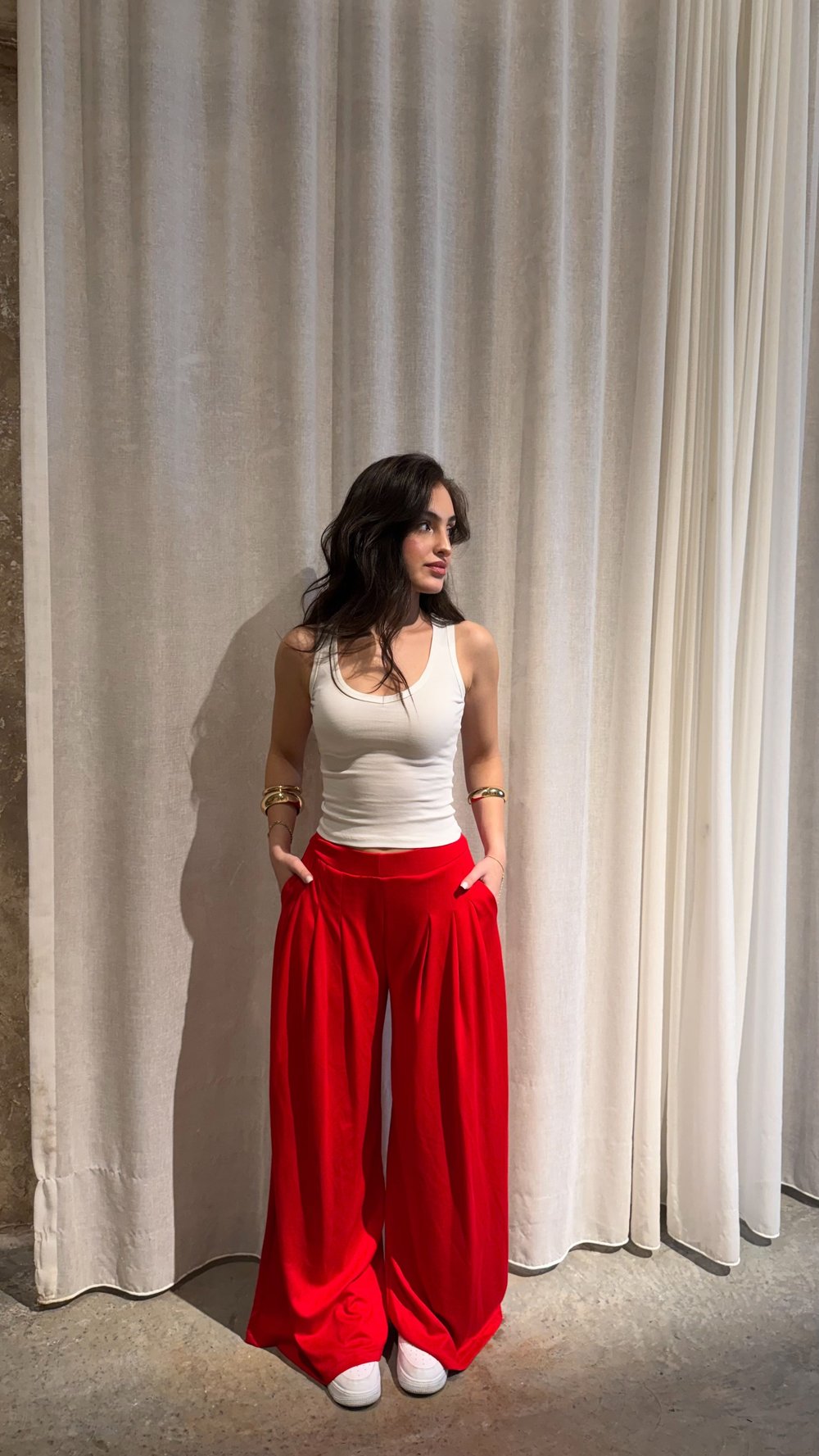 Red Pleated Baggy Pants Modal