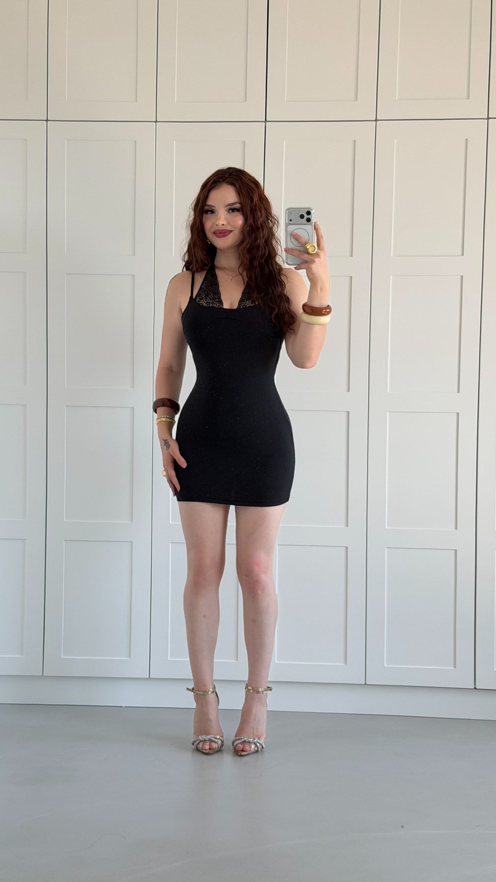 Black Pearl Lace Mini Dress 