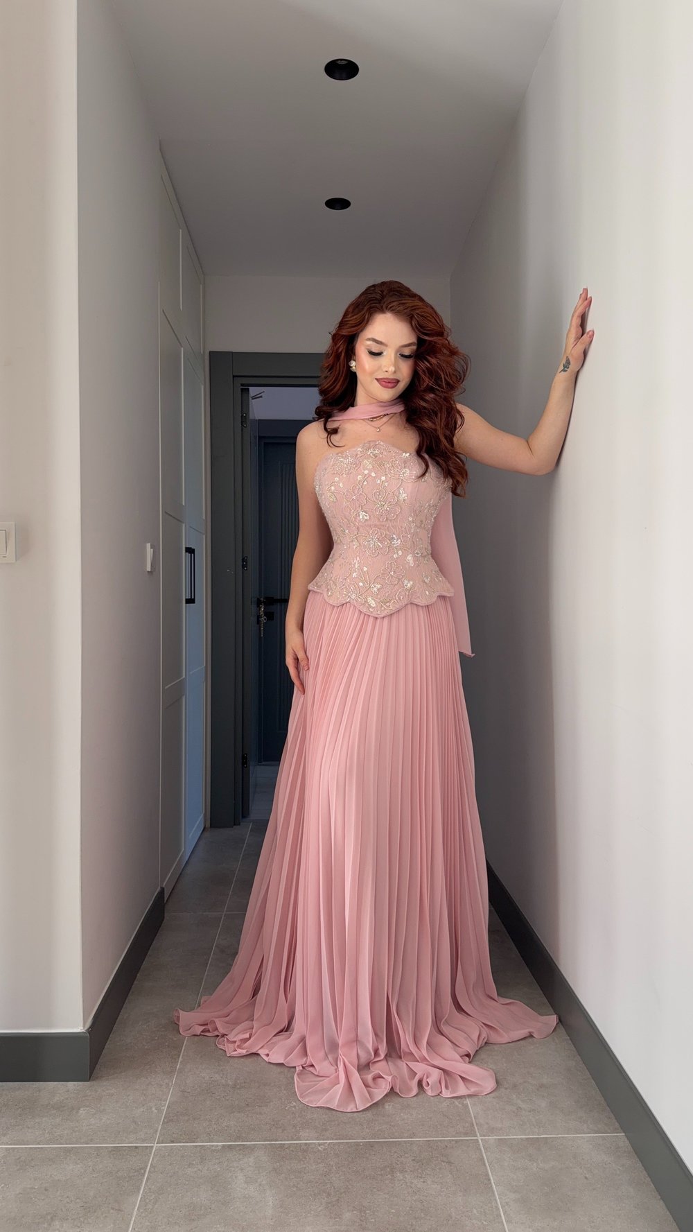Margaret Şifon Abiye Pudra Pembesi 