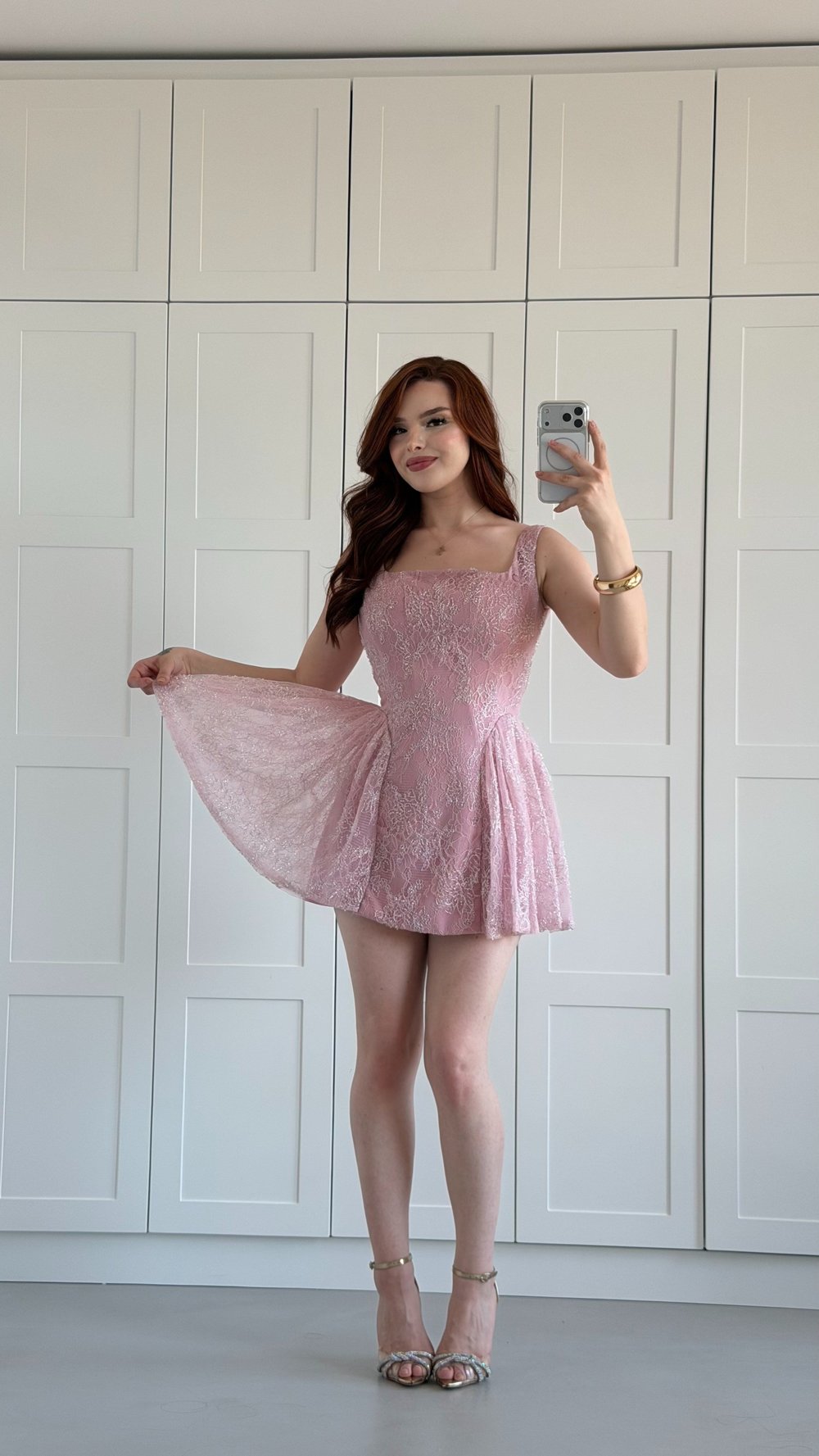 Mabel Mini Elbise Pudra Pembesi