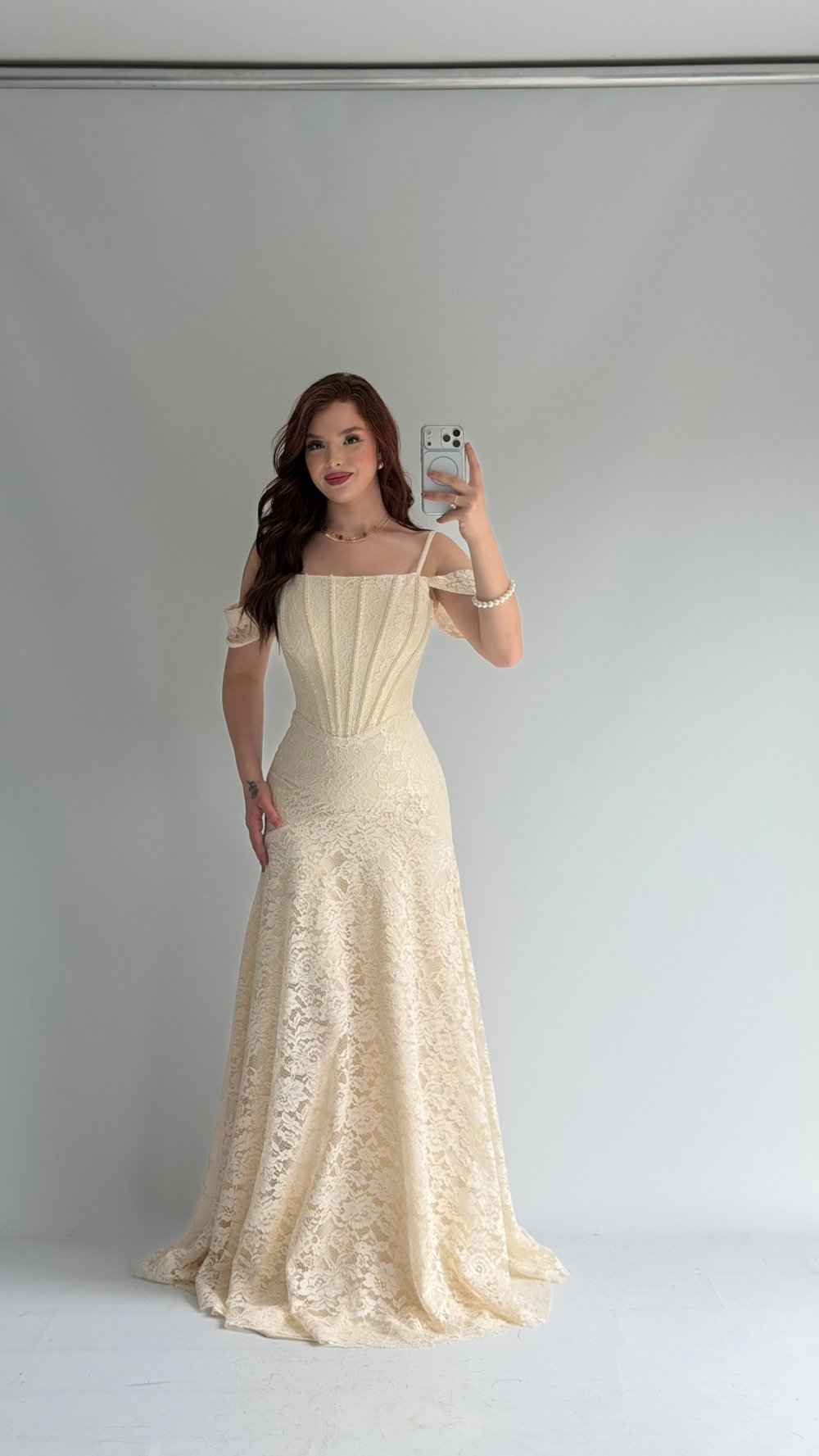 Valeria Lace Evening Dress Cream