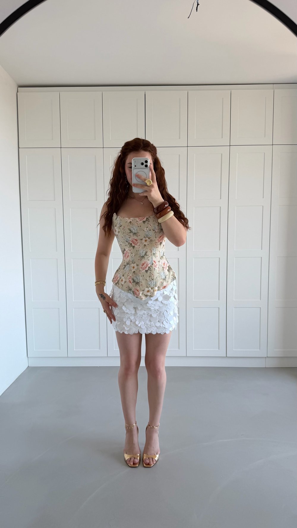 White Petal Shine Mini Skirt