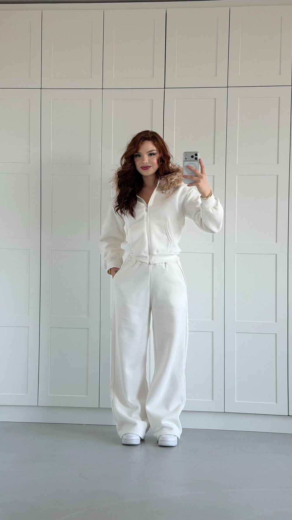 Cleo Kürklü Eşofman Takımı Beyaz