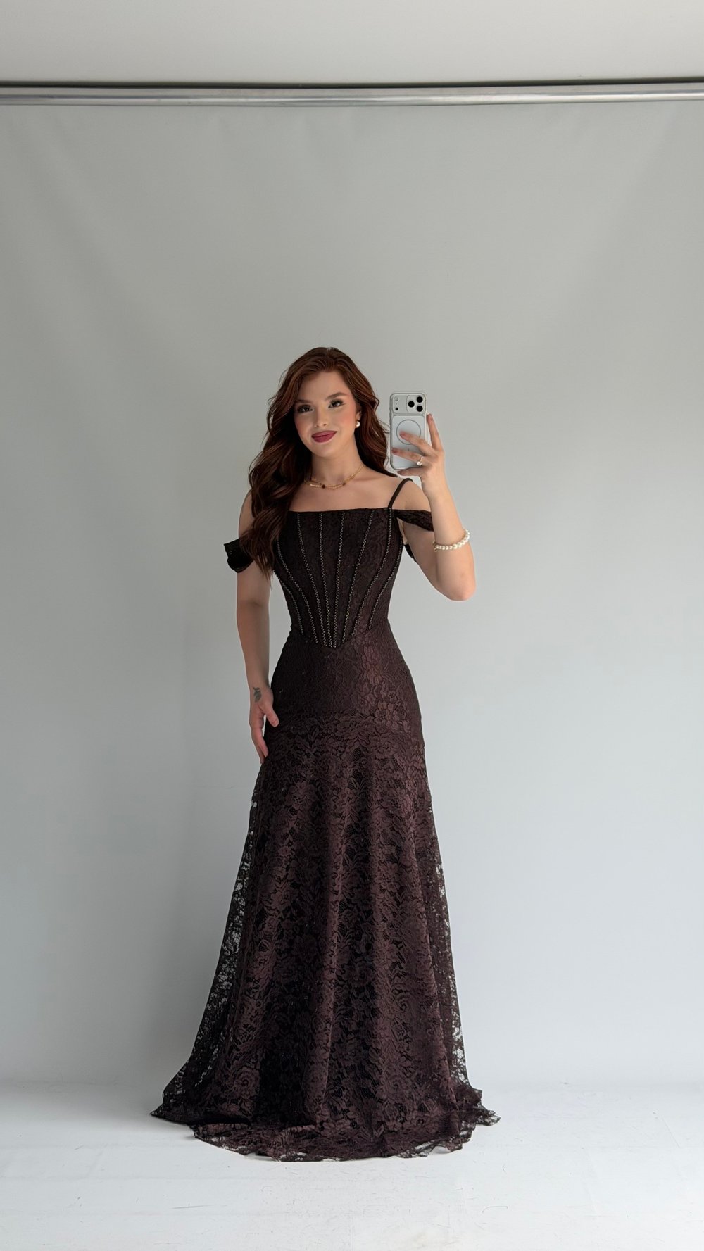 Valeria Lace Evening Dress Brown