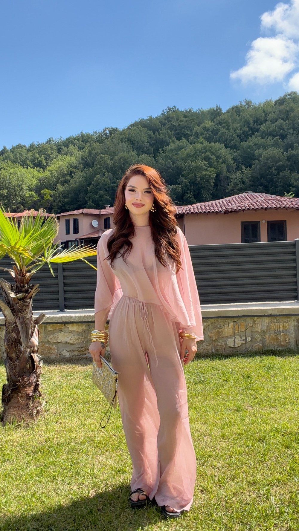 Soretta İnce Dökümlü Pantolon Takım Toz Pembe