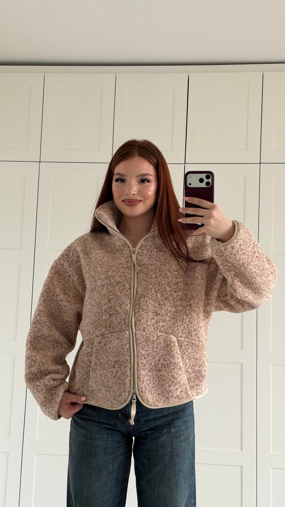 Peluş Oversize Fermuarlı Ceket Bambi
