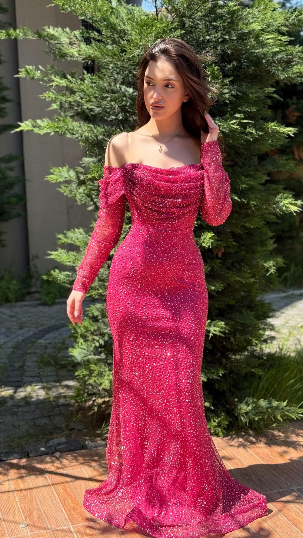 Angel Madonna Simli Abiye Fuşya