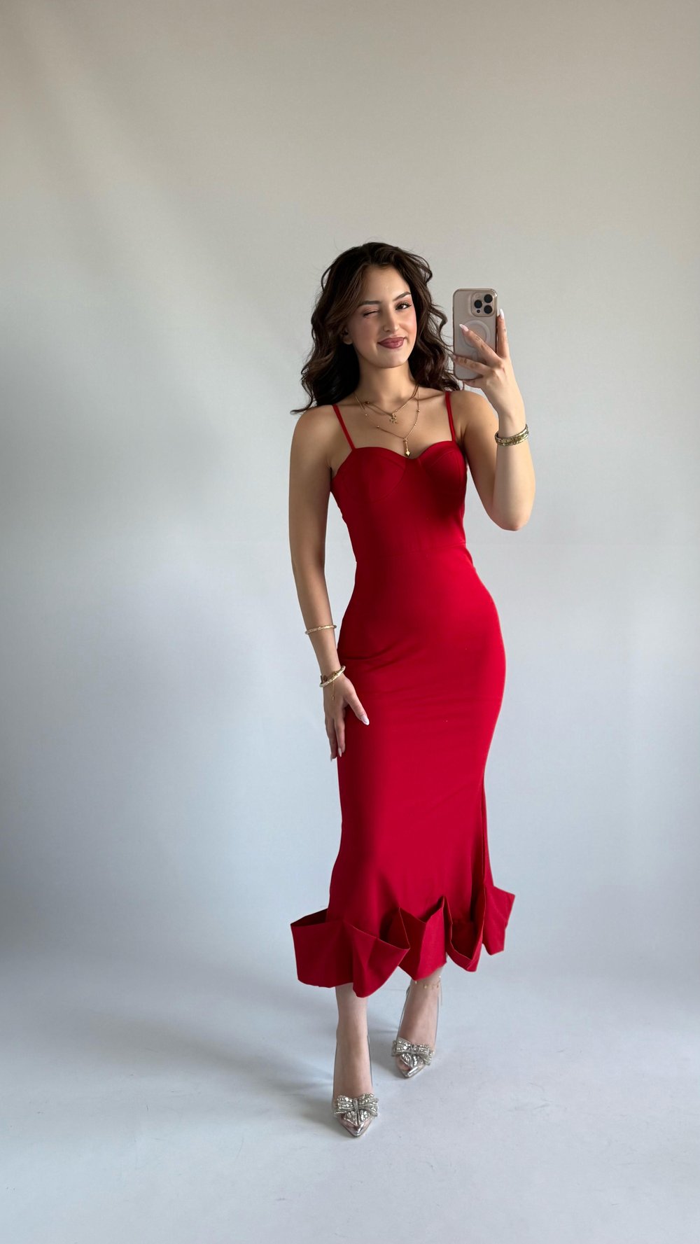 Baby Doll Fırfır Elbise Kırmızı