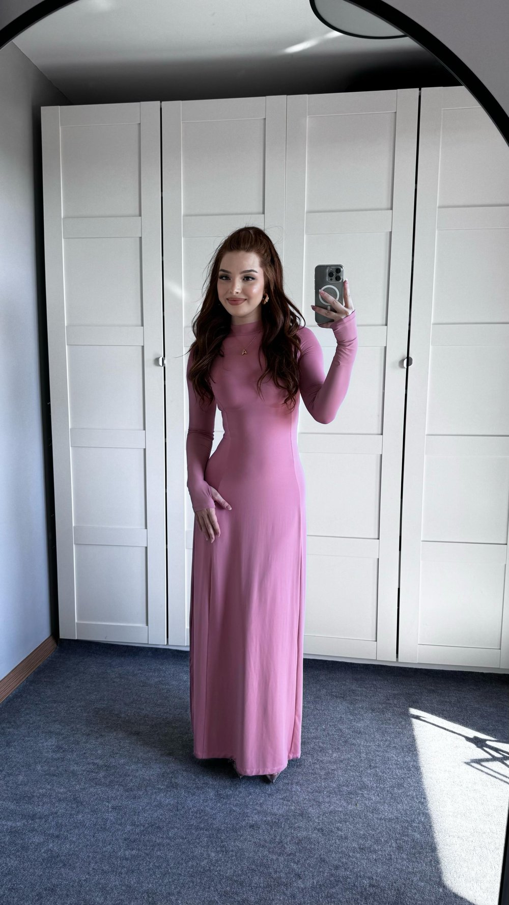 Basıc El Detay Elbise Pudra Pembe