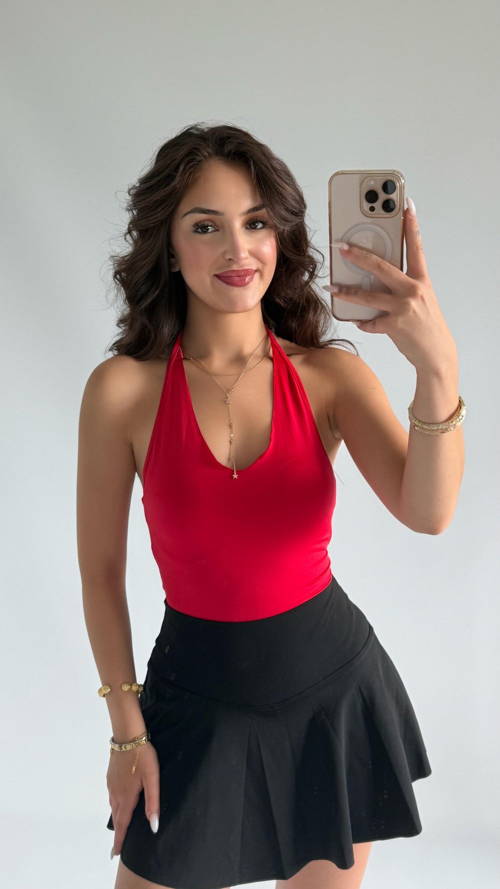 Boyun Geçirmeli Bodysuit Kırmızı