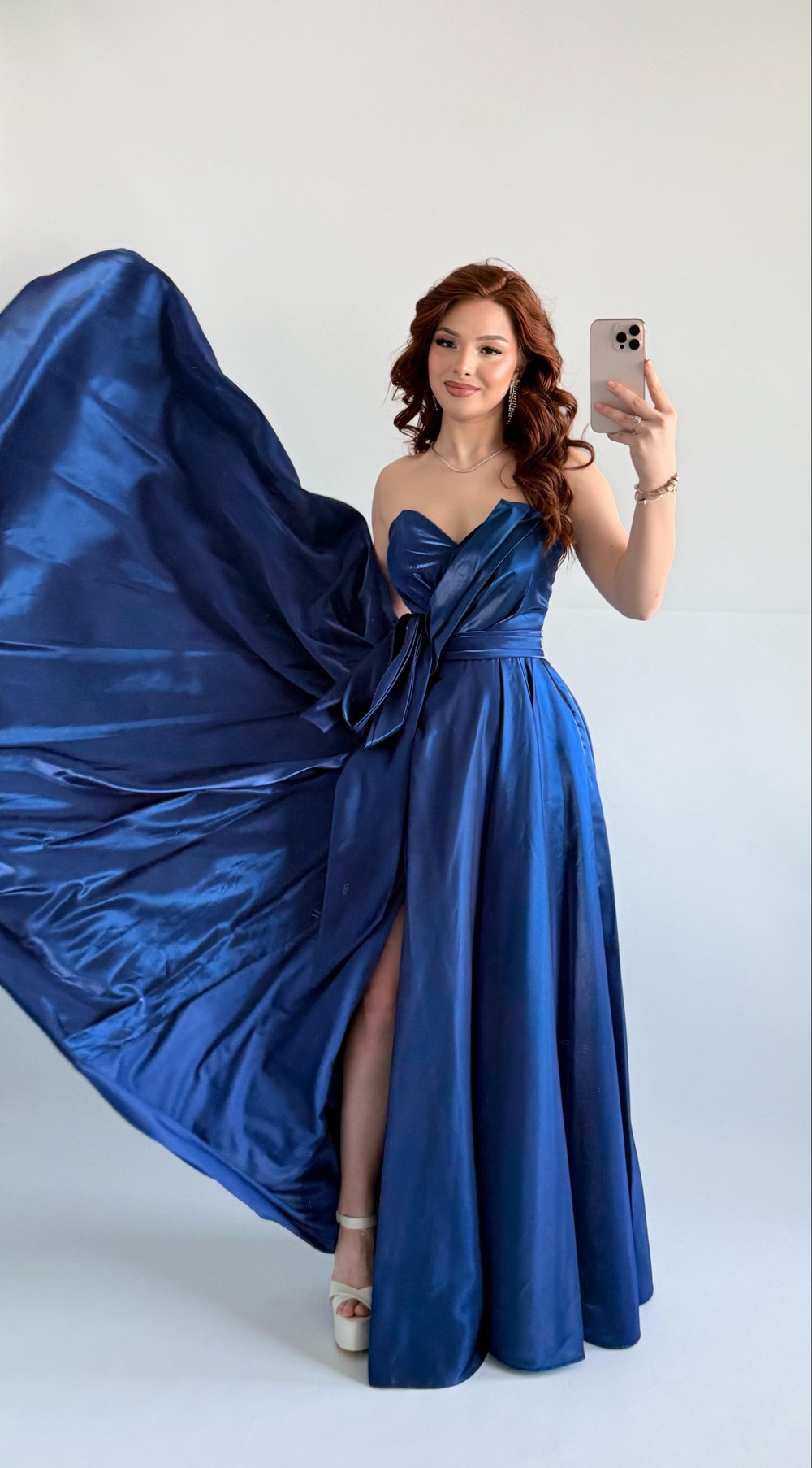 Butterfly Saten Detaylı Abiye İndigo