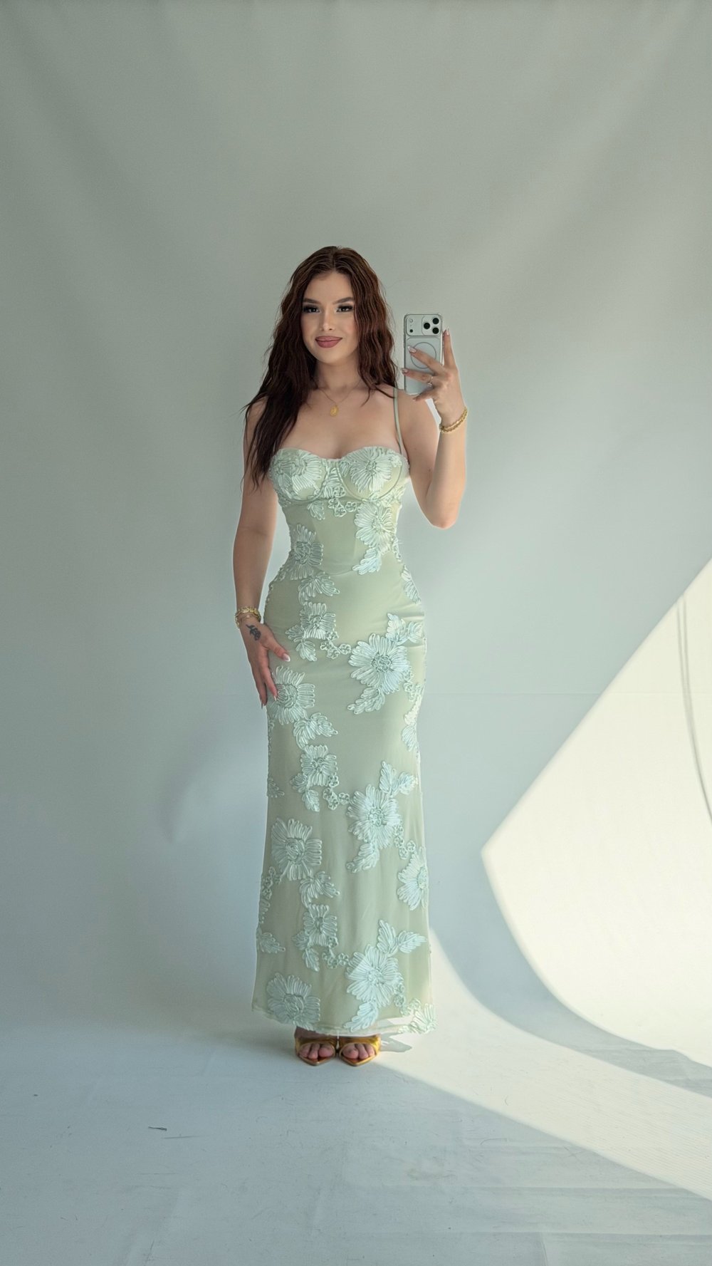 Monet Bubble Hem Dress Mint Green