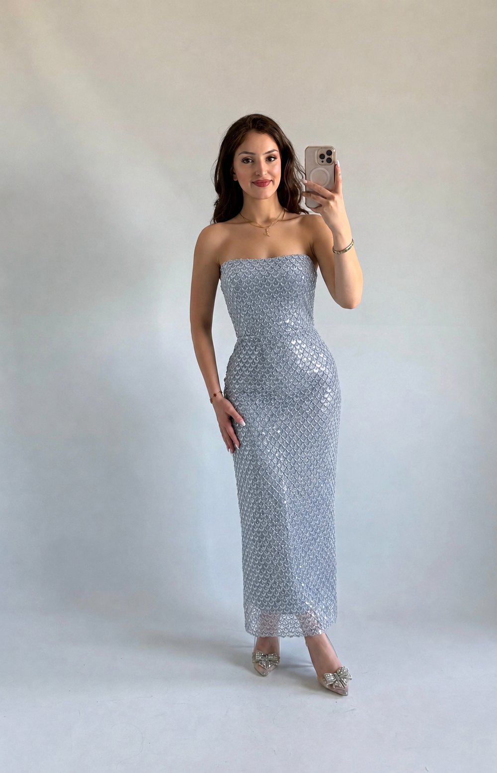 Mermaid Midi Straplez Abiye Bebe Mavisi