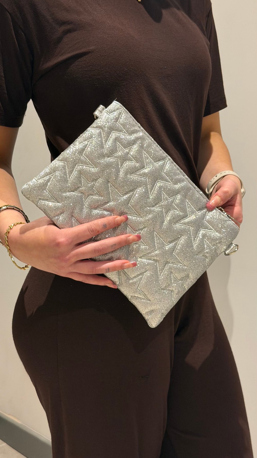 Glitter Yıldızlı Çanta Gümüş