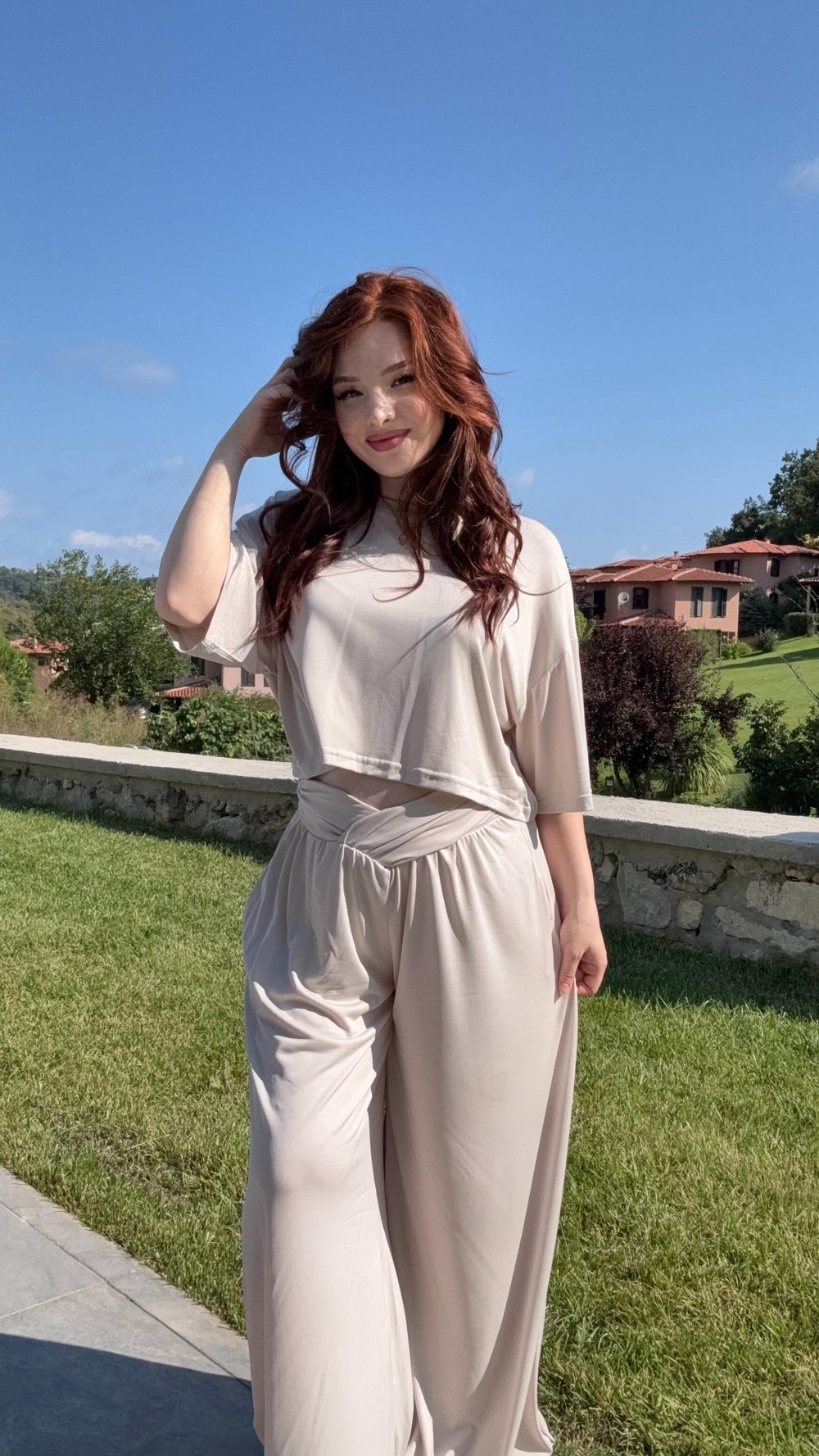 Çapraz Kemer Eşofman Takım Bej