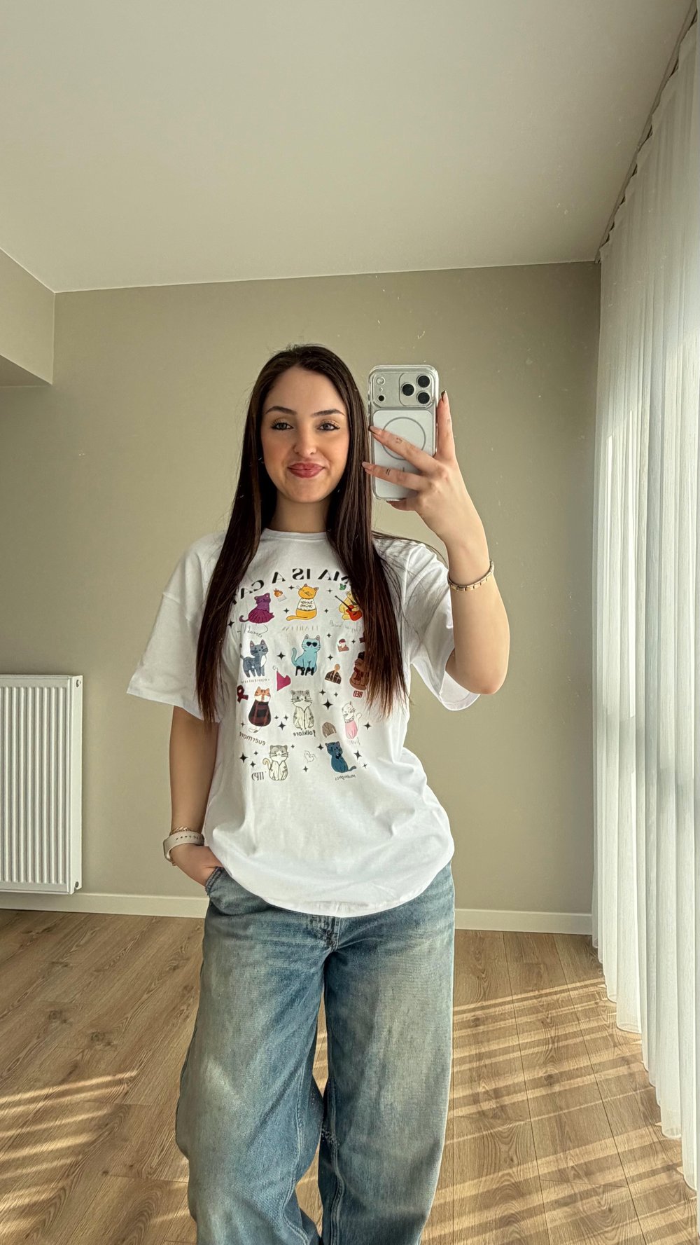 Cat Tişört Beyaz