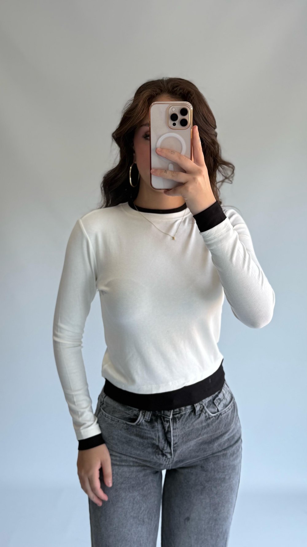 Çift Duruş Bluz Beyaz