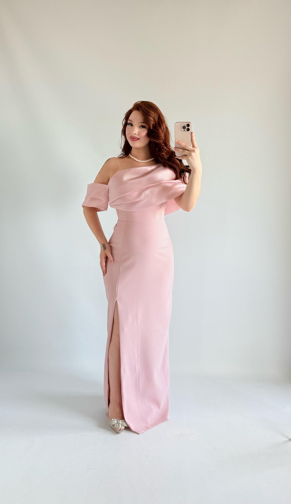 Courtney Yırtmaçlı Uzun Abiye Pudra Pembe