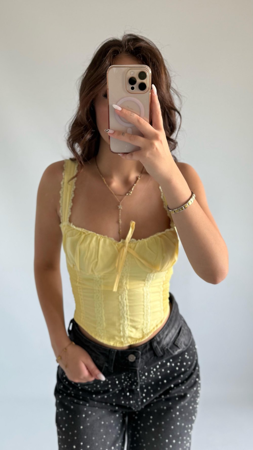 Diana Korse Kalın Askılı Crop Sarı