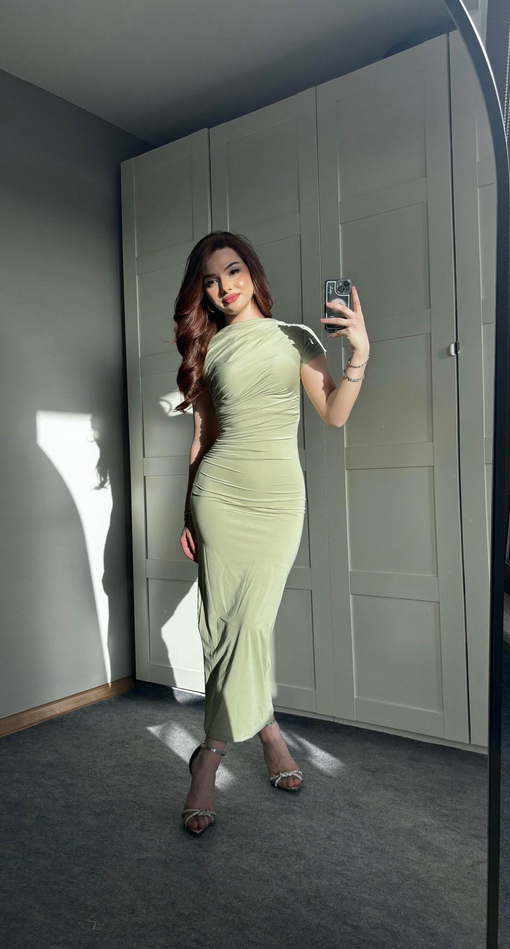 Drapeli Kısa Kol Mint Yeşili Elbise