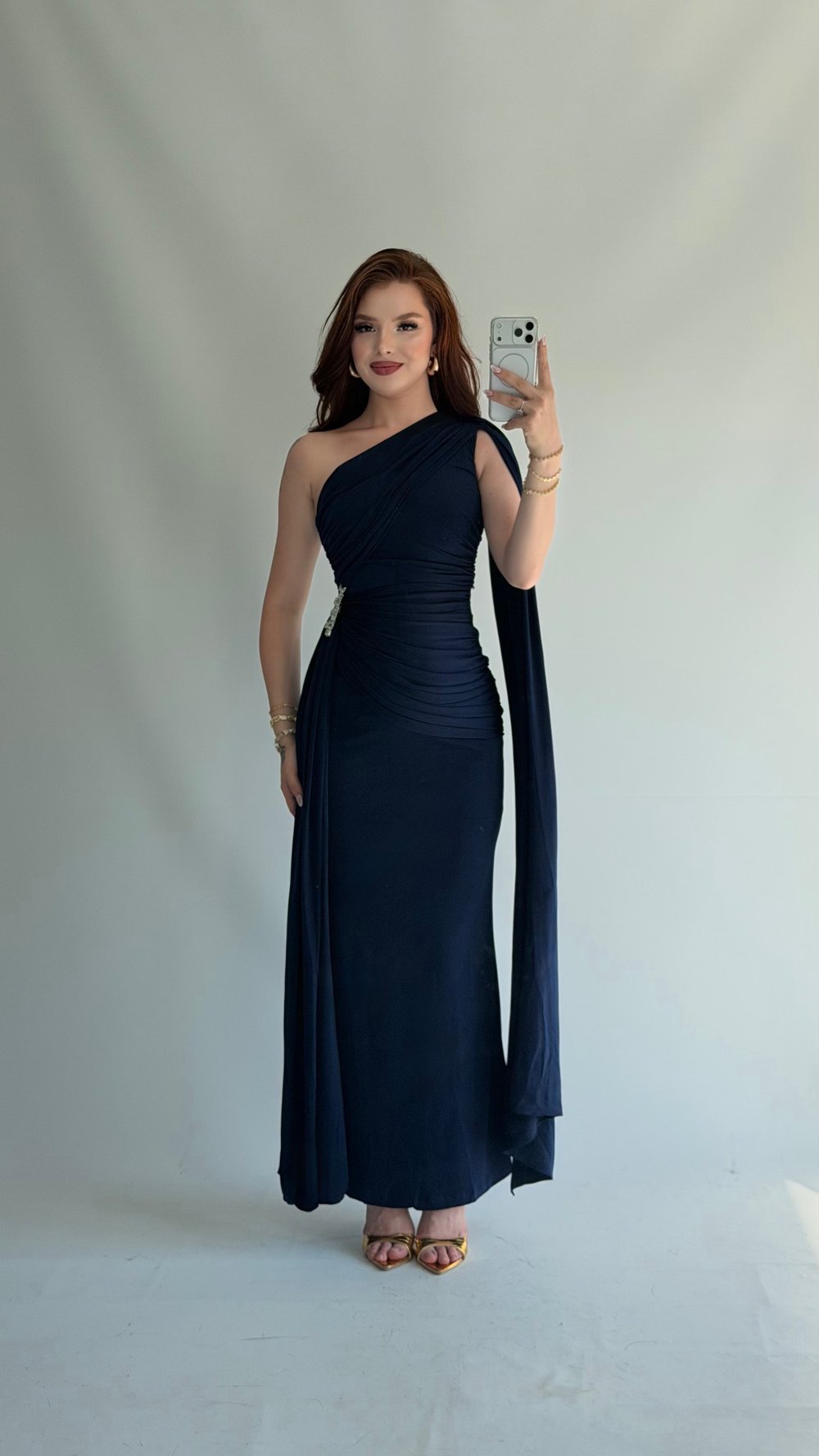 Roma Drape Elbise Lacivert