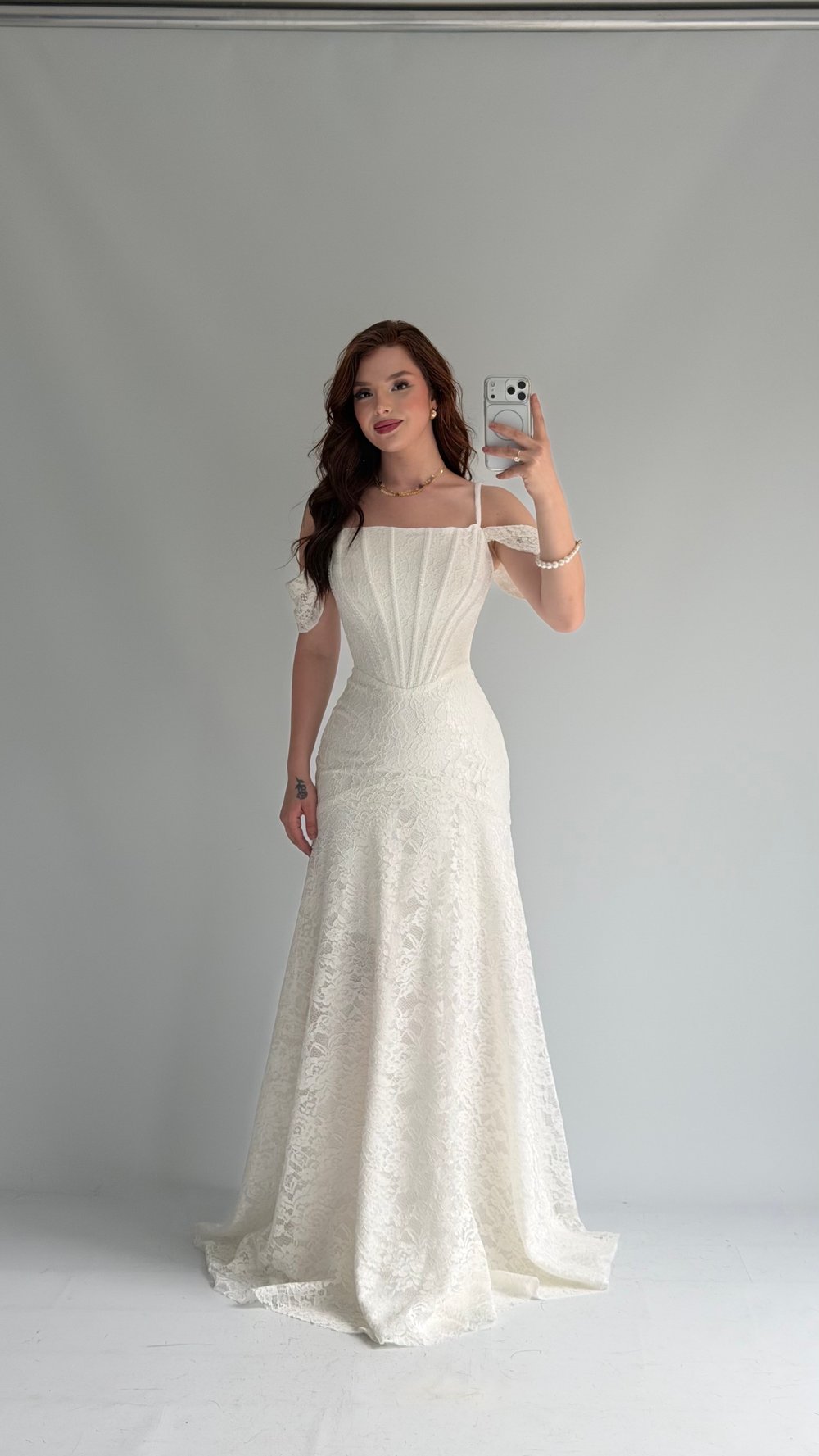Valeria Lace Evening Dress White