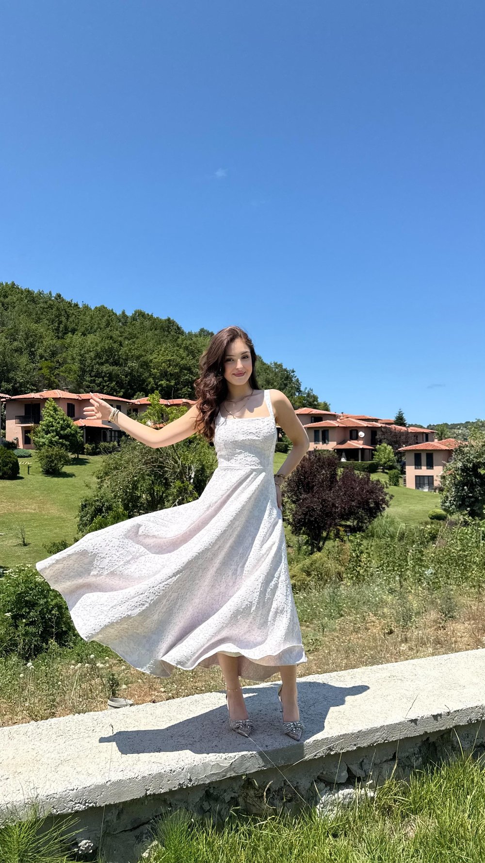 Esila Kare Yaka Simli Elbise Pembe