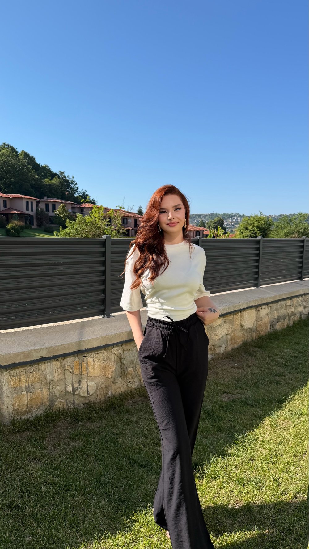 Yüksek Bel Keten Pantolon Siyah