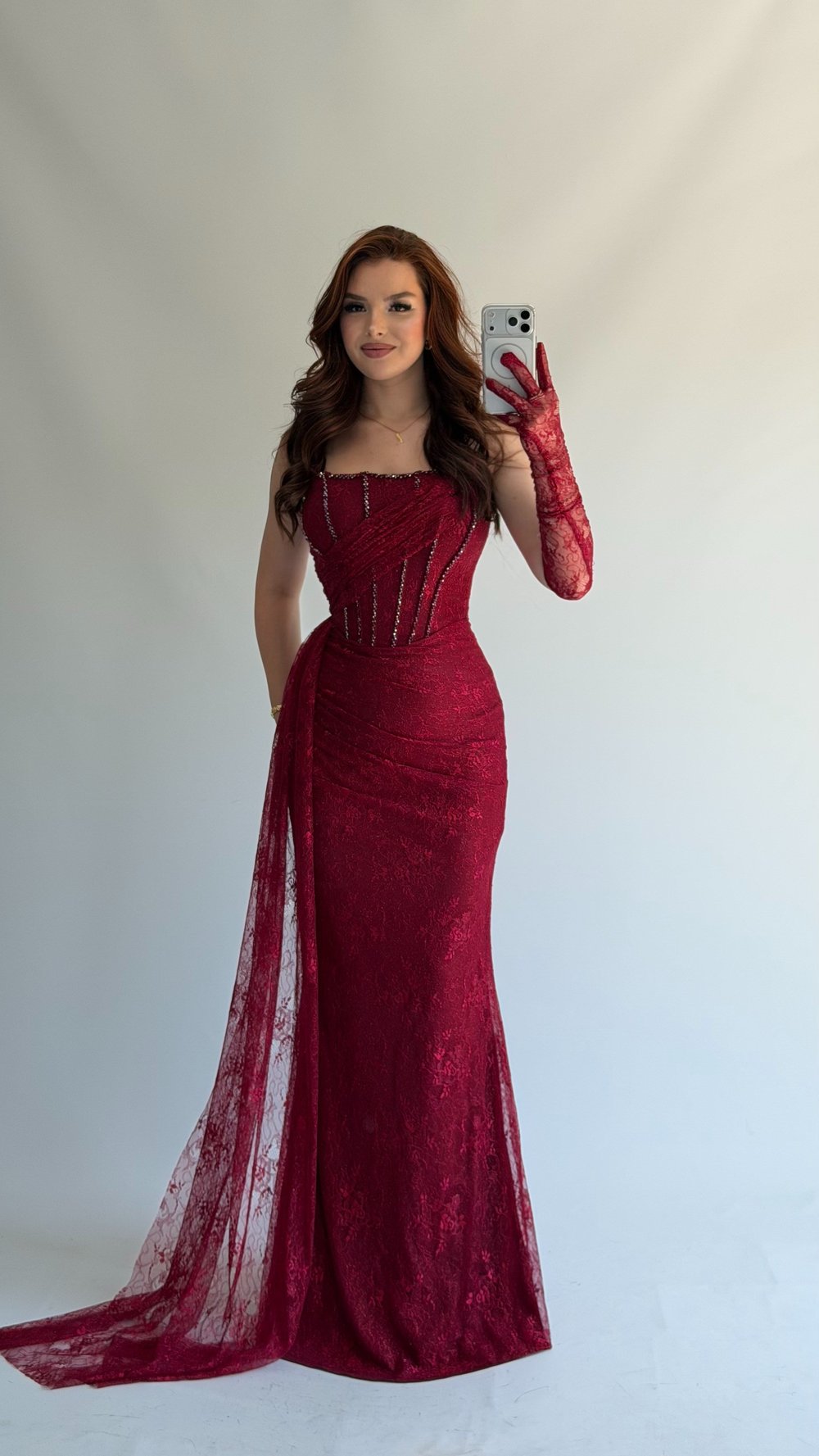 Lorea Dantel Abiye Bordo