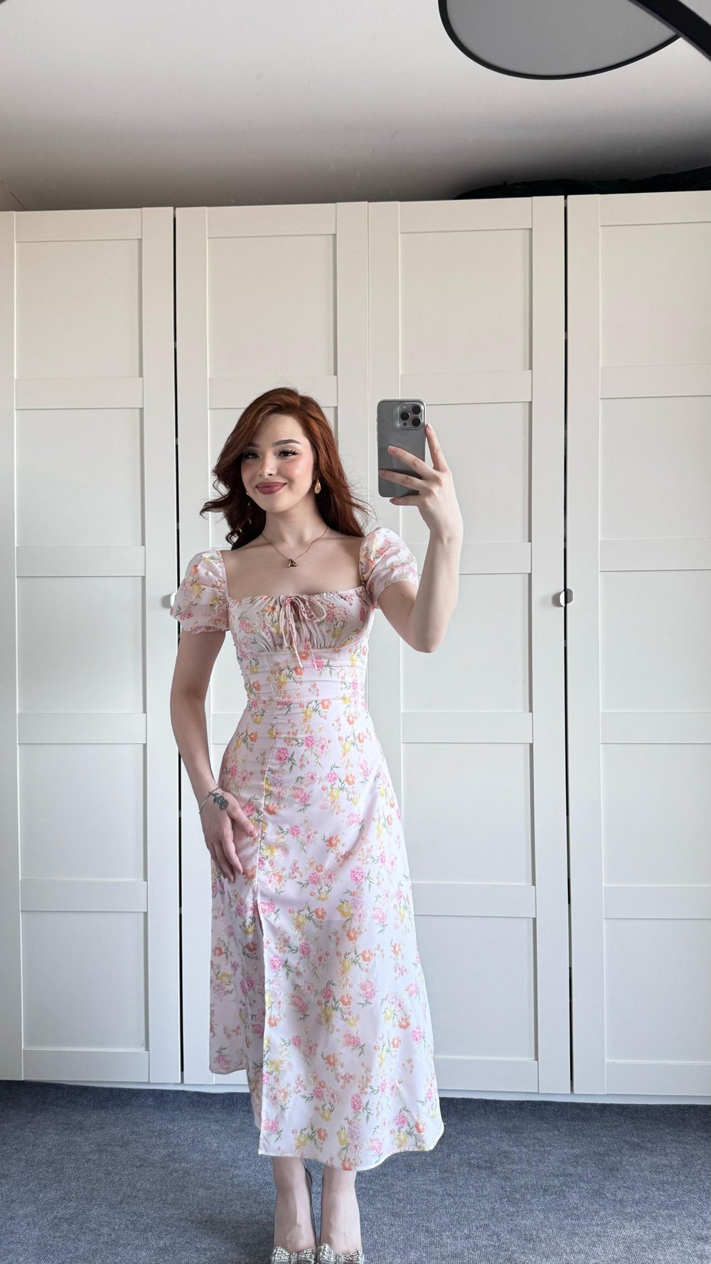 Favori Pembe Çiçekli Karpuz Kol Elbise