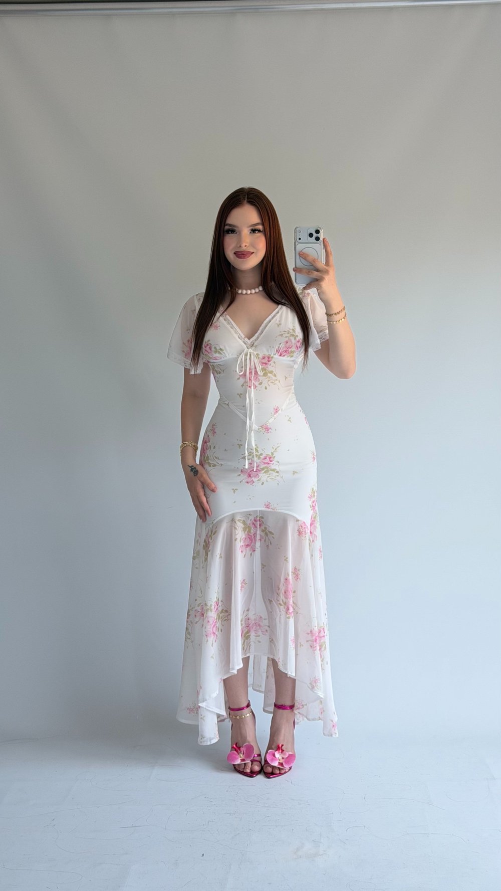 Coquette Çiçekli Elbise Beyaz