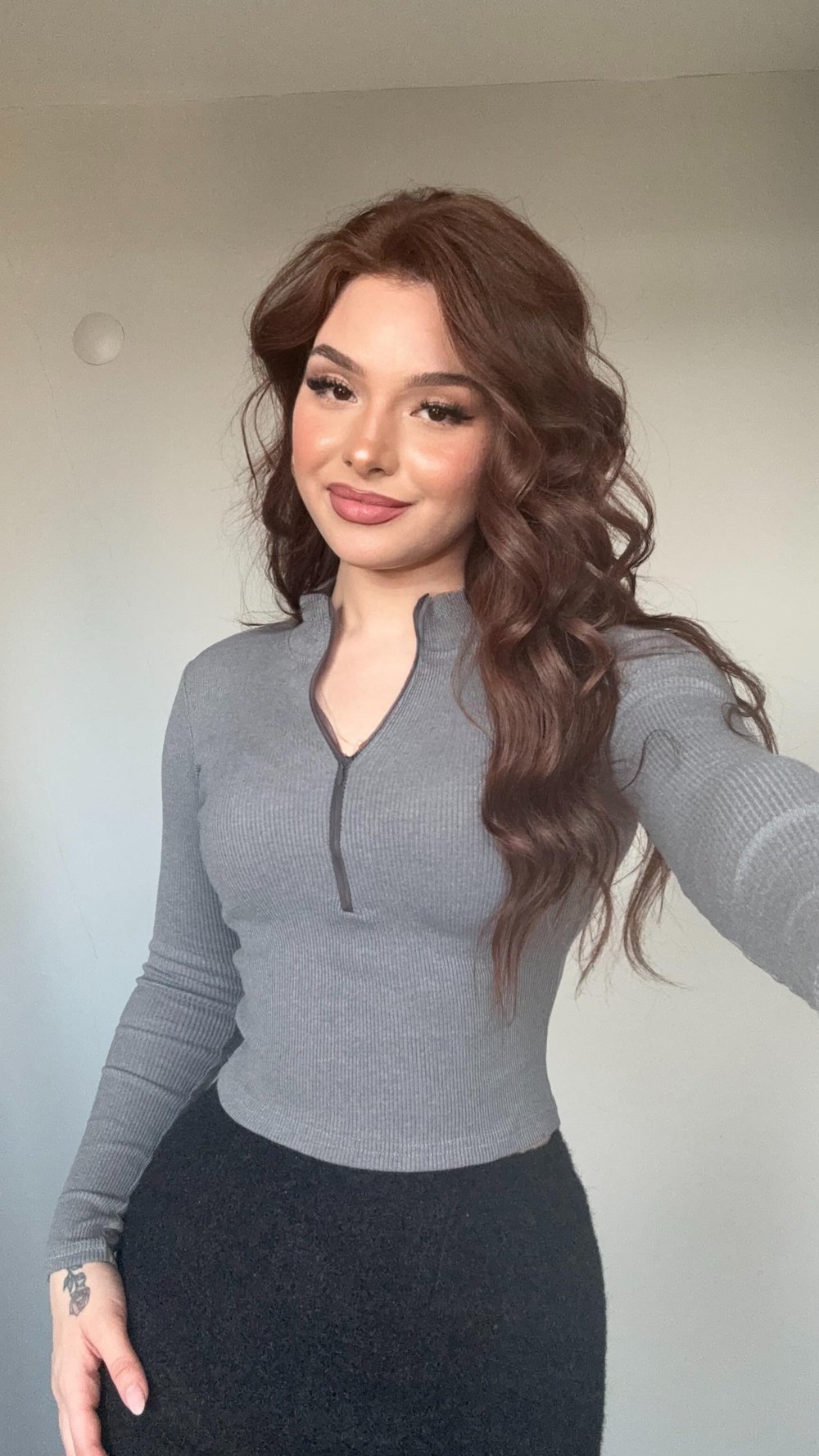 Fitilli Fermuarlı Crop Gri