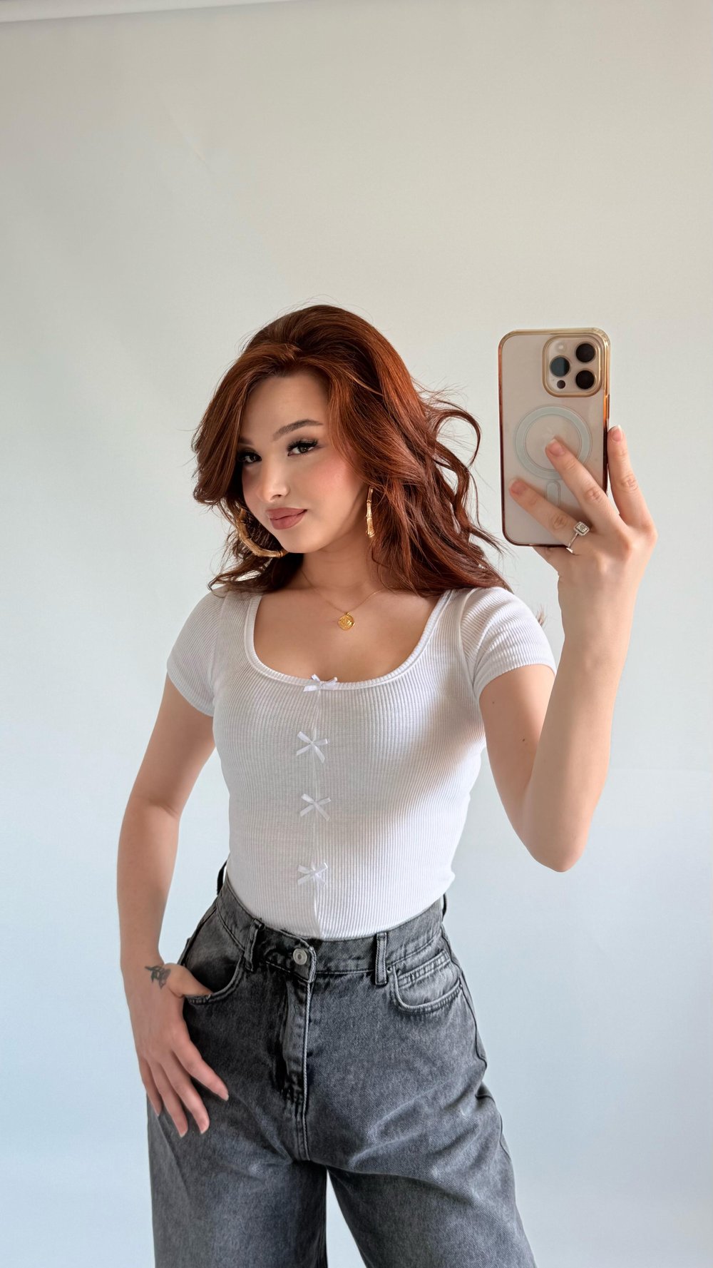 Fitilli Kurdeleli Crop Beyaz