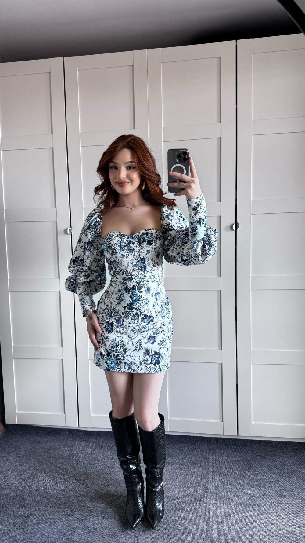 Harmony Mavi Çiçekli Mini Elbise