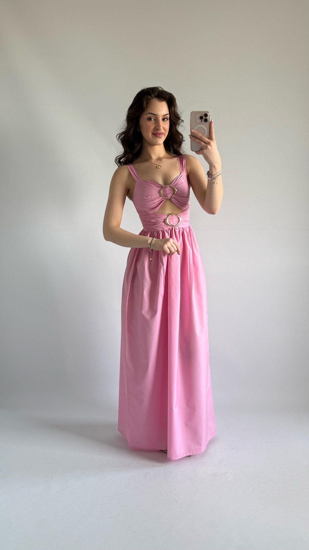 İnna Göğüs Detaylı Elbise Pembe 