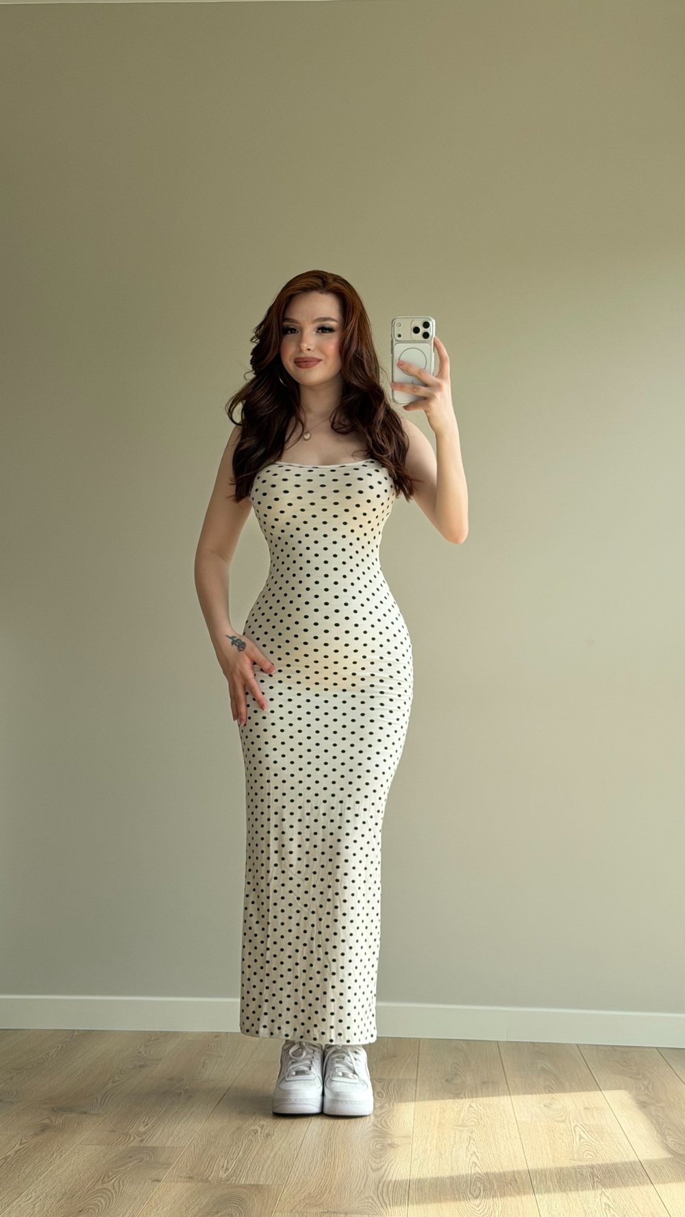 İp Askılı Puantiyeli Basıc Elbise Beyaz