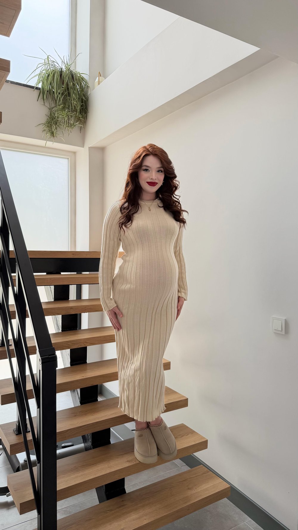 Kalın Belden Bağlamalı Triko Elbise Ekru