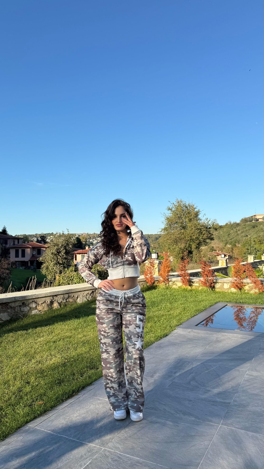Kamuflaj Crop Takım Yeşil