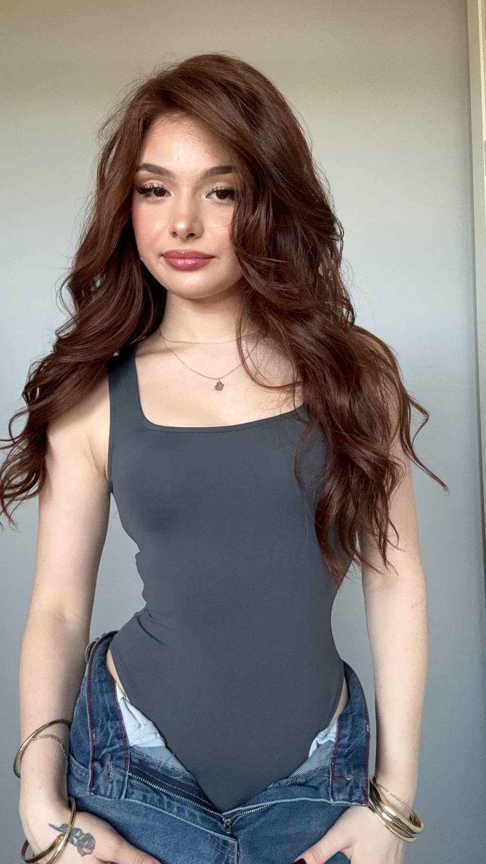 Kare Yaka Bodysuit Gri