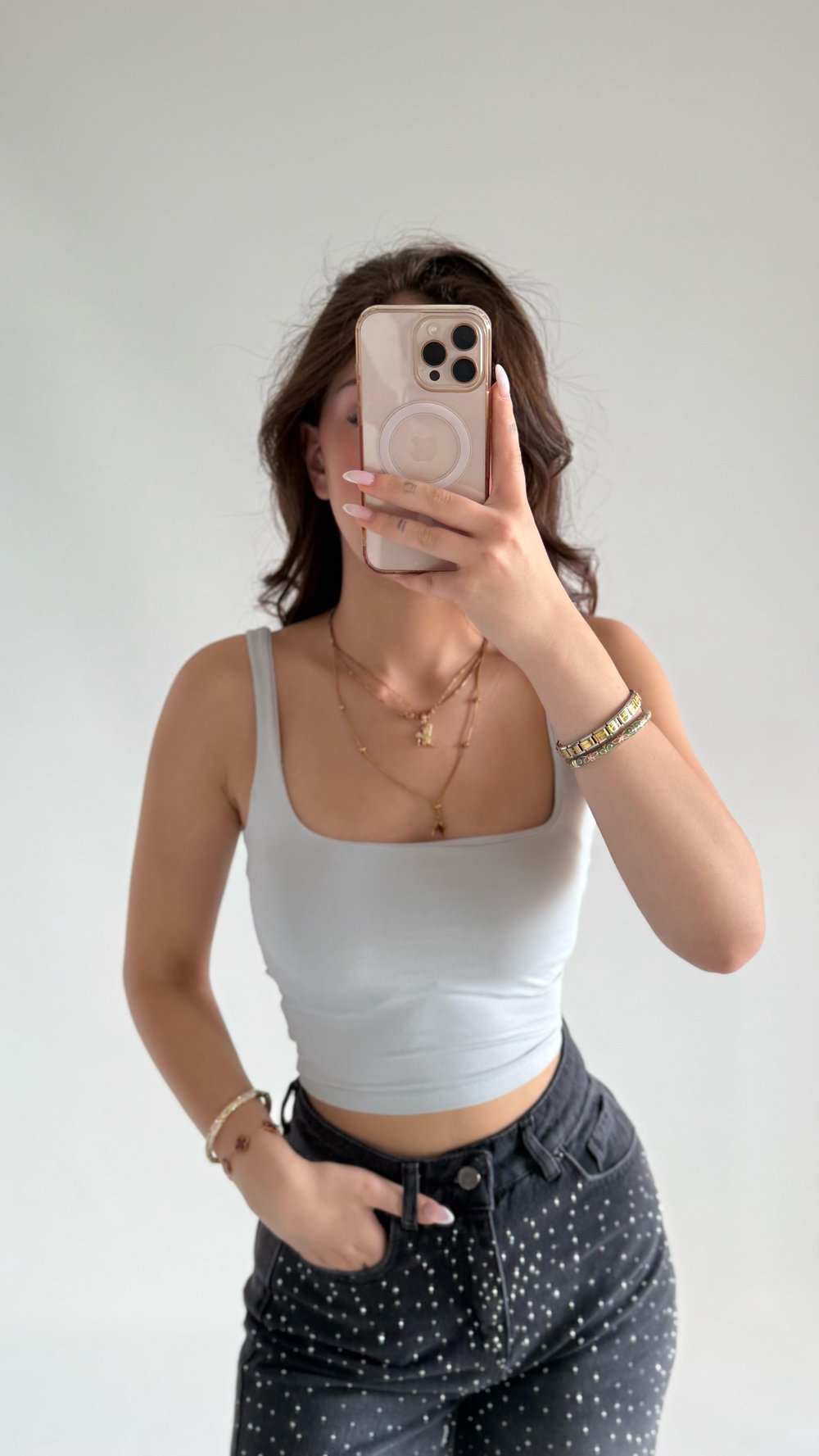 Kare Yaka Kalın Askı Crop Atlet Açık Gri