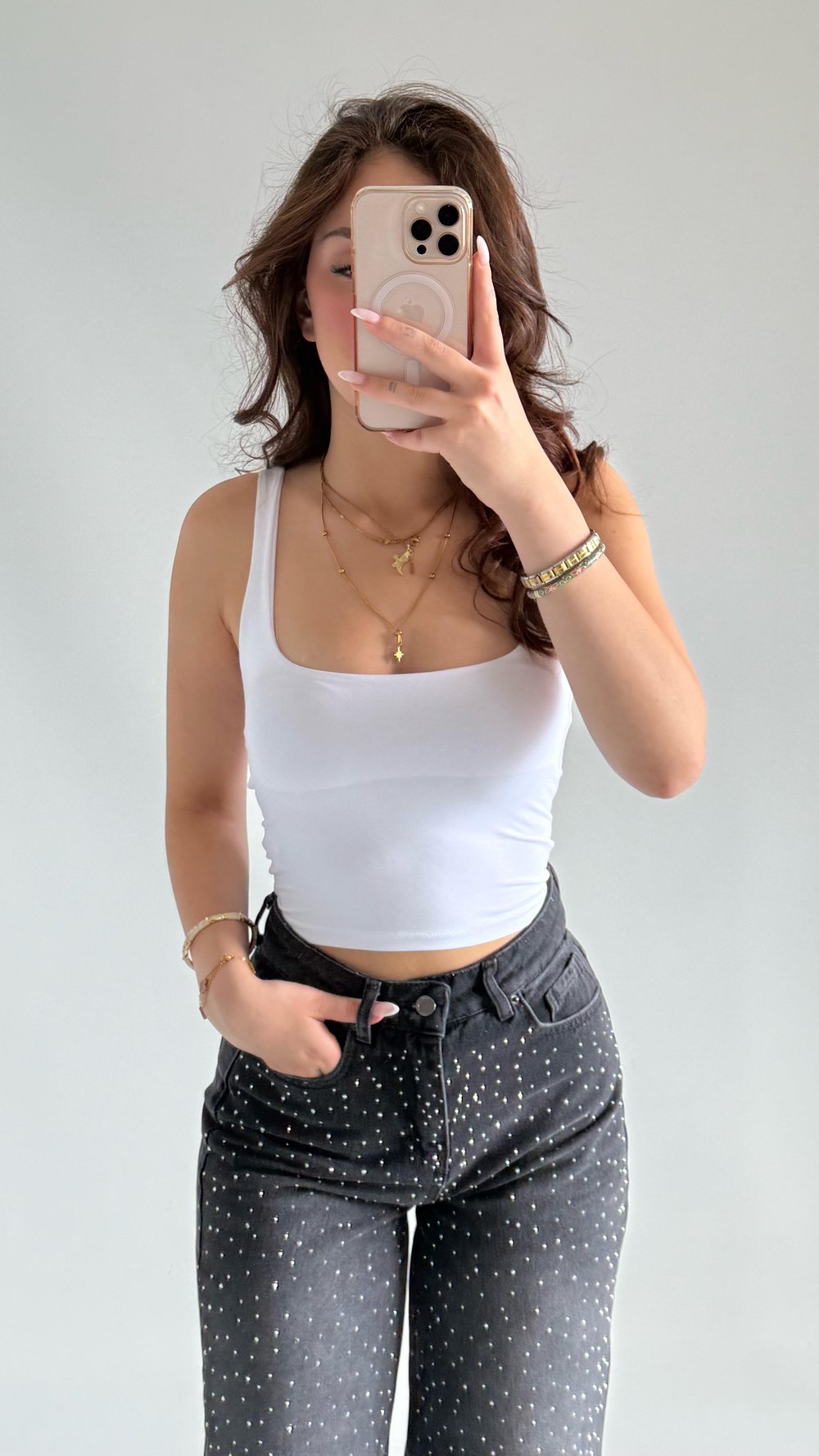 Kare Yaka Kalın Askı Crop Atlet Beyaz