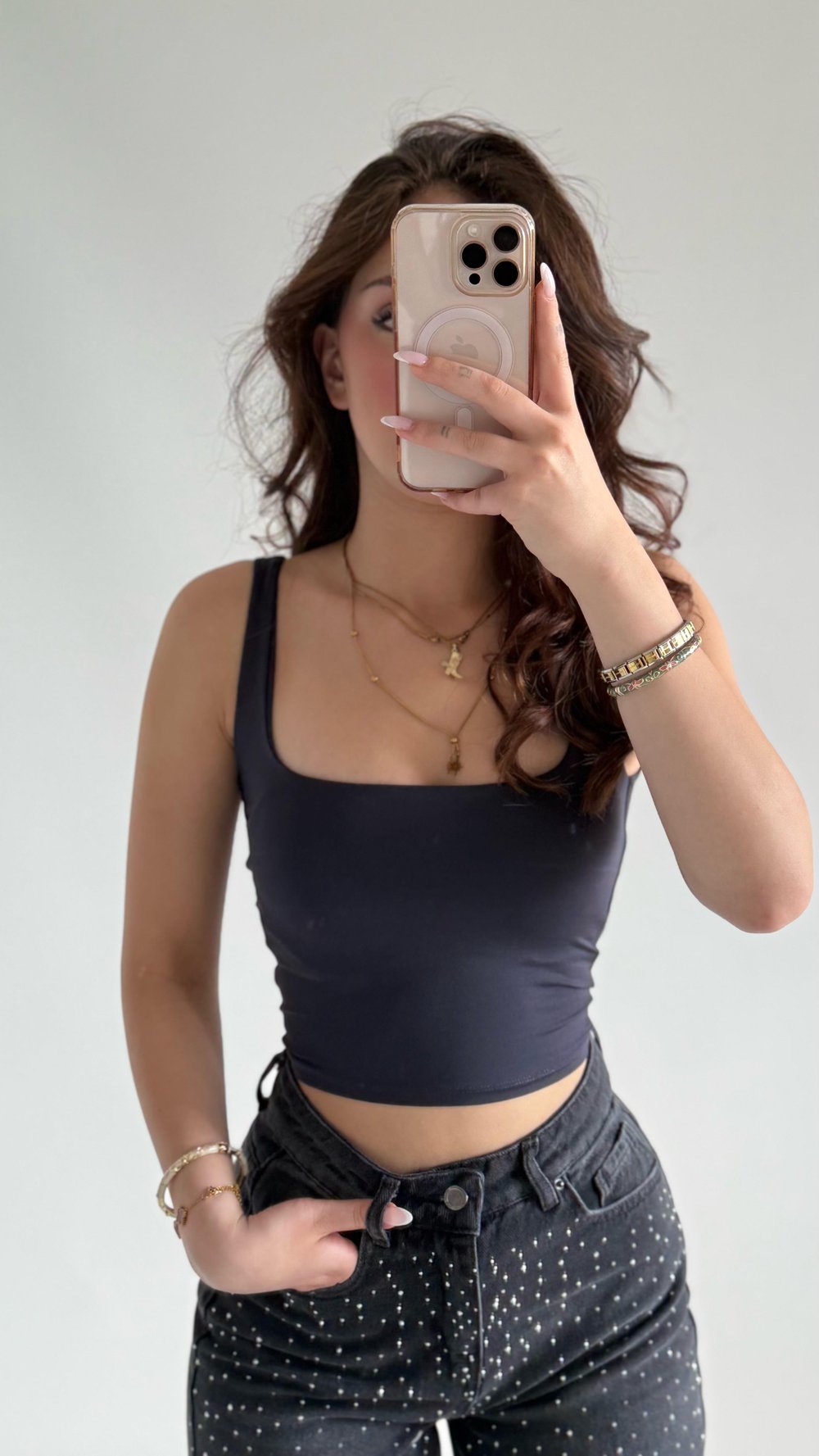 Kare Yaka Kalın Askı Crop Atlet Lacivert