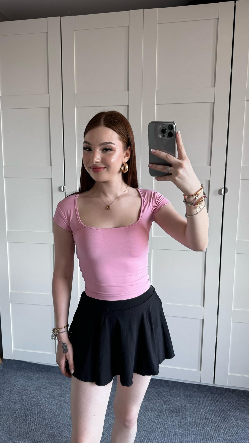 Kare Yaka Sandy Toz Pembe Tişört