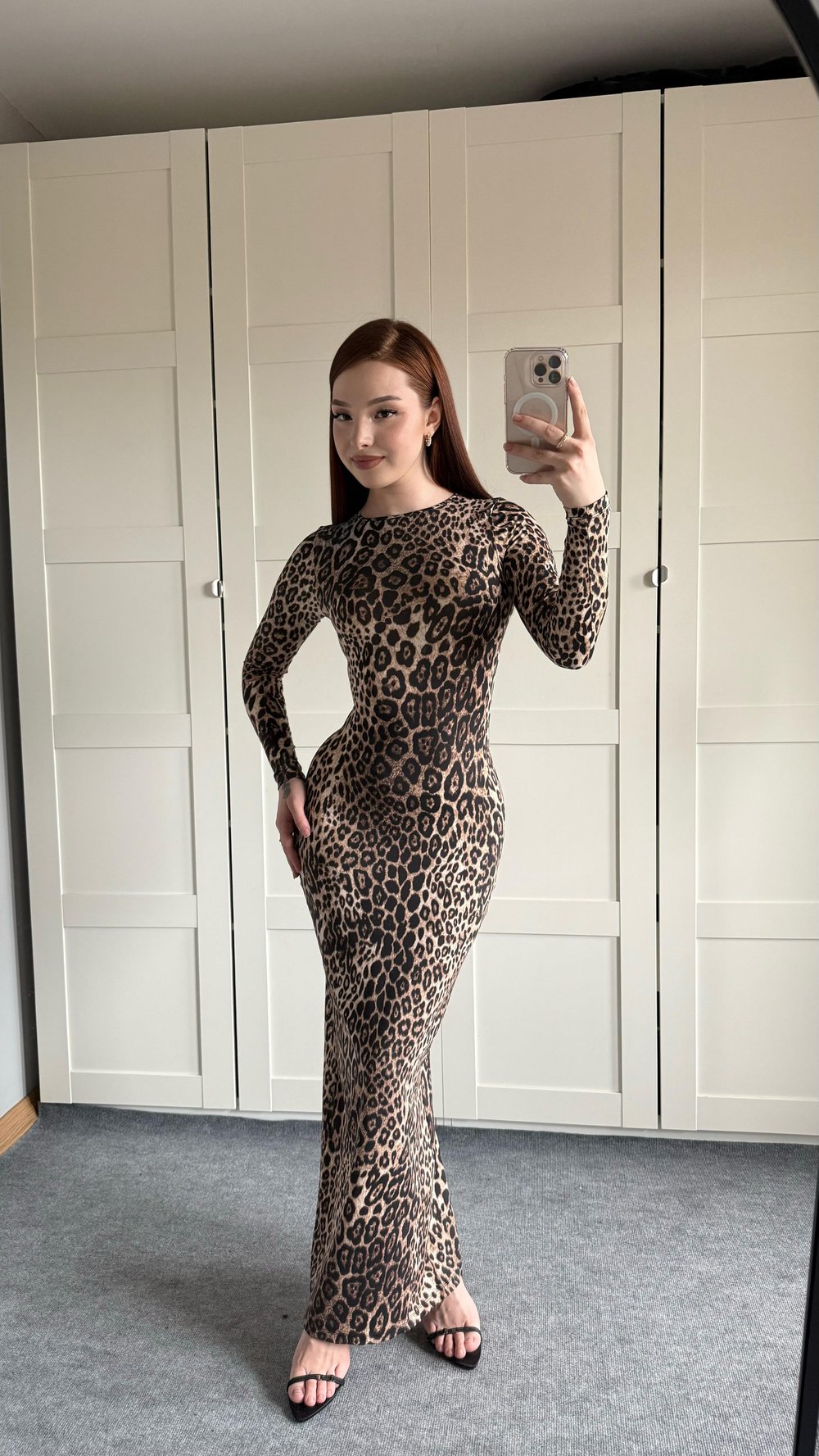 Leopar Maxi Uzun Elbise