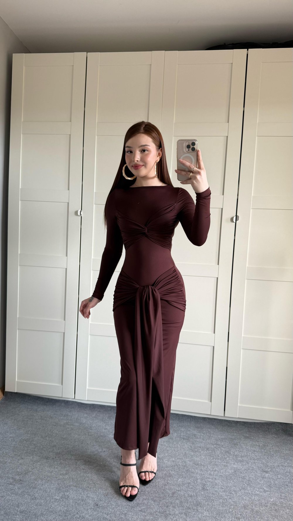 Lilianna Bağlamalı Elbise Kahverengi 