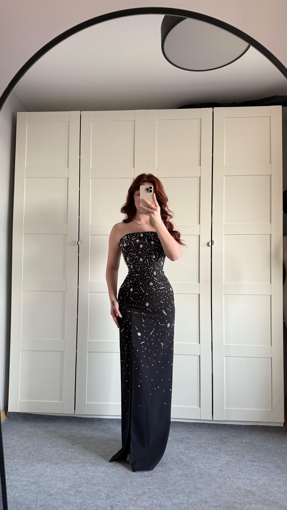 Luxury Straplez Taşlı Abiye Siyah