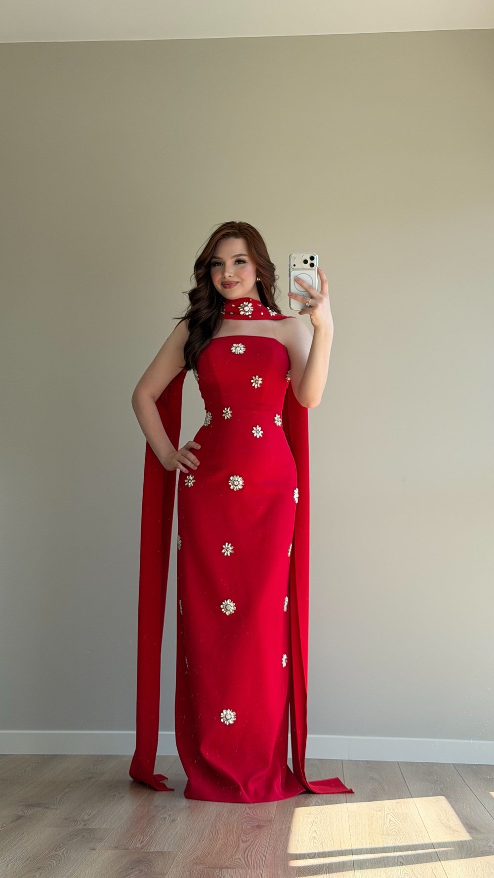 Madame Taşlı Fularlı Abiye Kırmızı