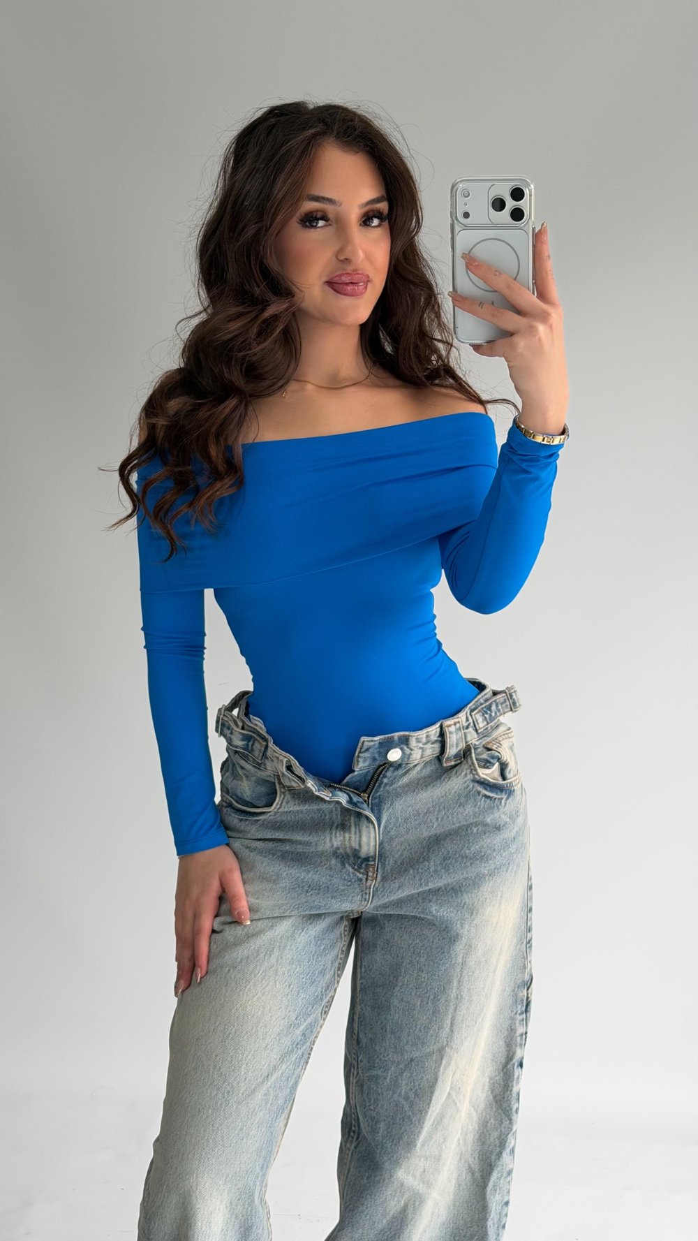 Madonna Yaka Çıtçıtlı Bodysuit Mavi