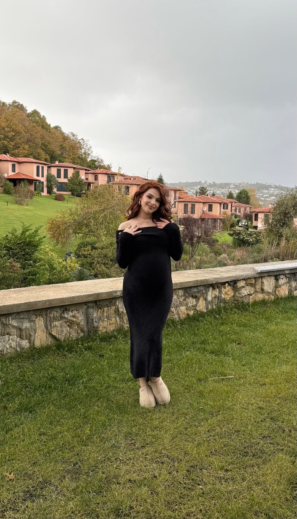 Madonna Yaka Peluş Elbise Siyah